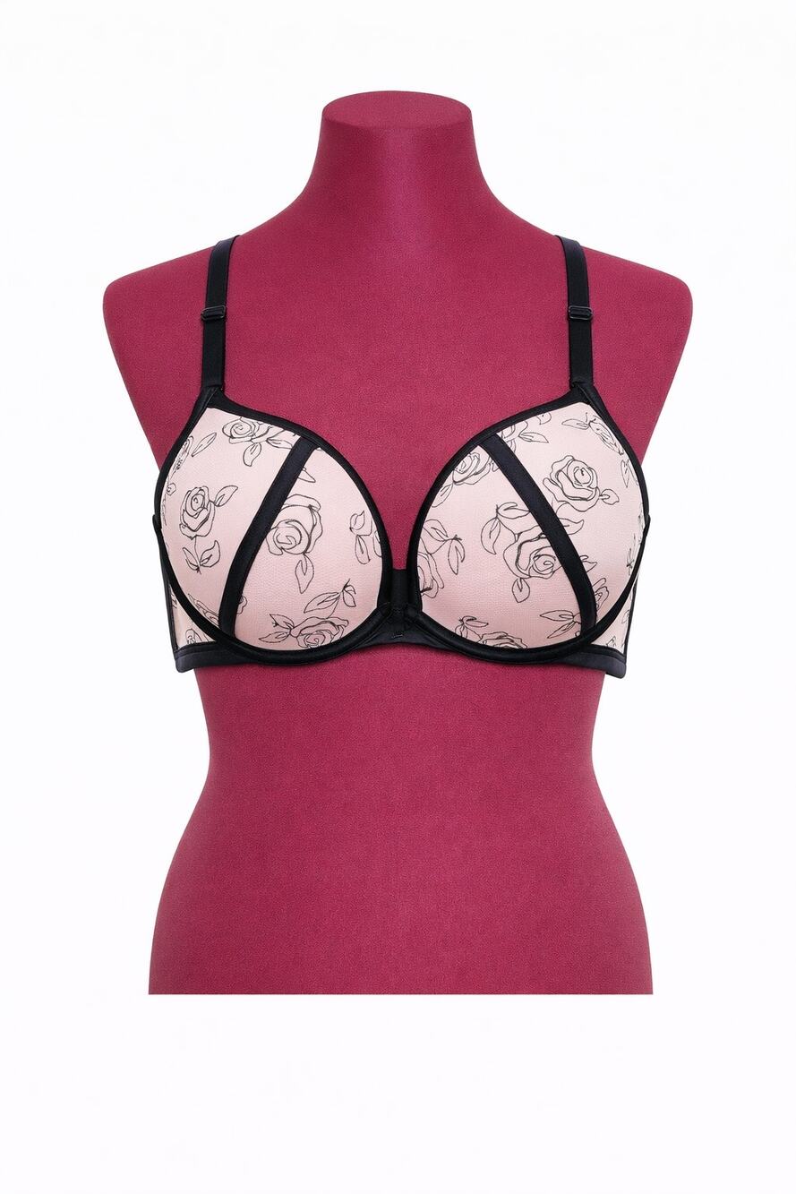 Torrid Bra 42C Black Rose Piping Pink Padded Underwire